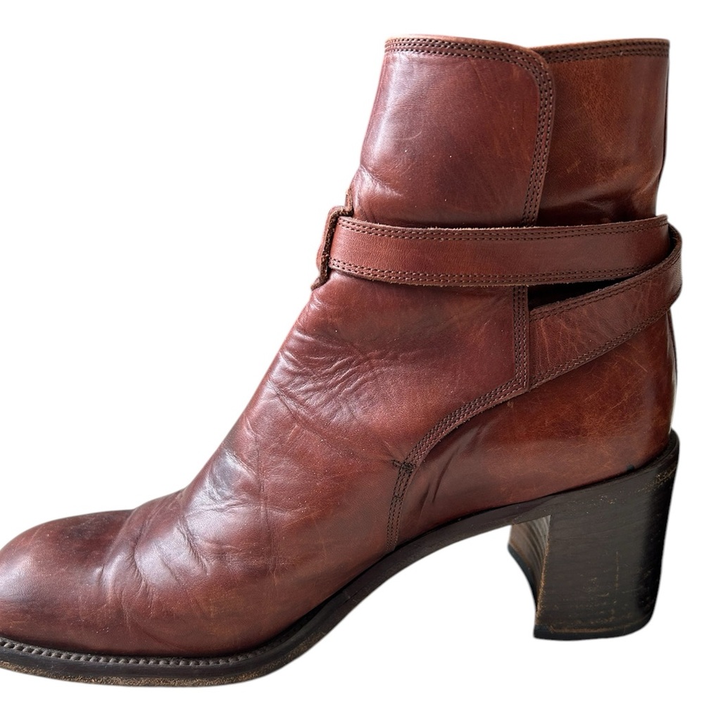 Joan & David Brown Leather Heeled Ankle Boots Italy Buckle Strap EU 40.5 Chelsea - Picture 8 of 14
